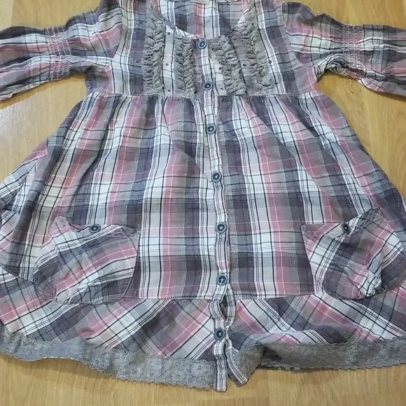 Next pink metallic button down blouse girls size 10 years - Picture 2 of 7